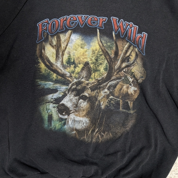 Forever Wild Vintage Crewneck Sweater black adult large wilderness deer 90's - Picture 3 of 15